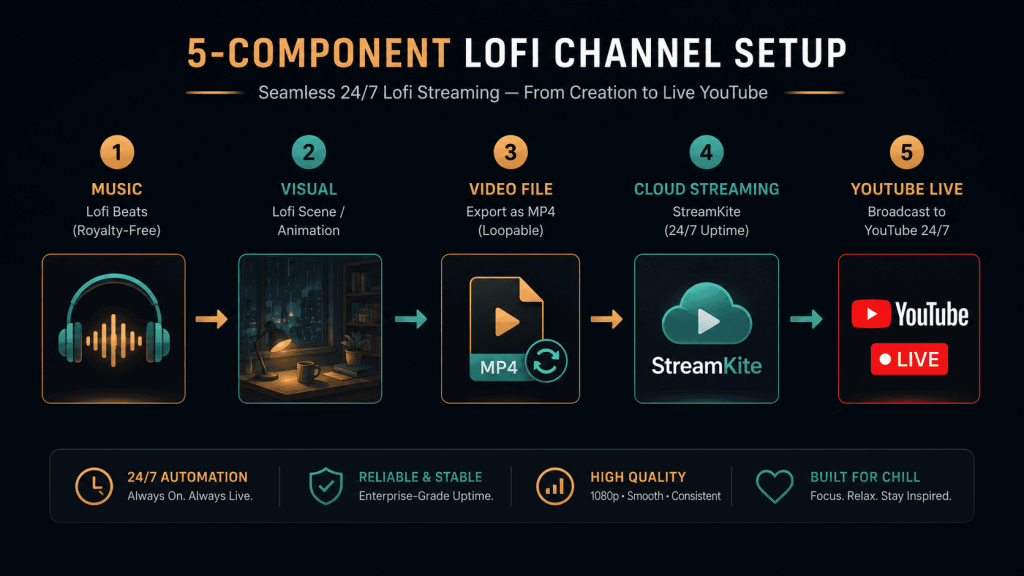 Lofi music channel streaming setup overview diagram