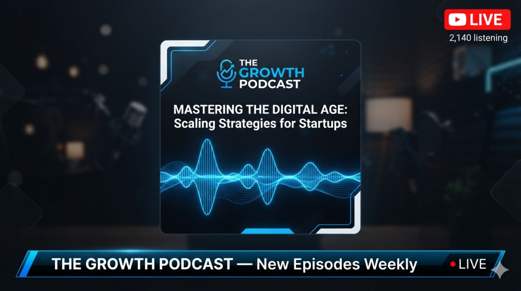 Podcast YouTube live stream visual with audiogram and branding